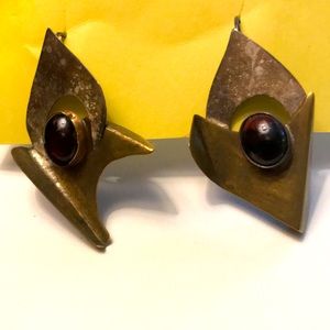 Unique artisan metalwork dangle earrings